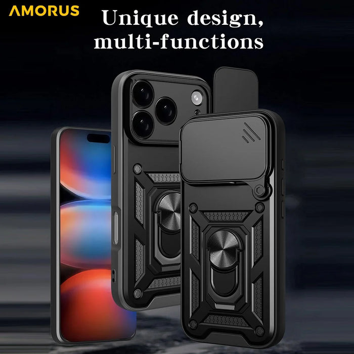 AMORUS For iPhone 17 Pro Max Case Kickstand PC + TPU Phone Cover with Camera Lens Slider - Black - 2