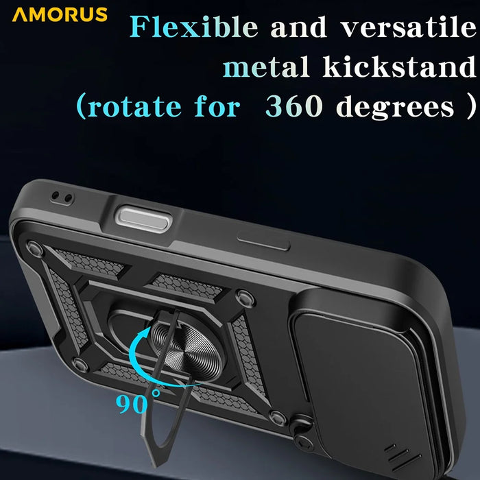 AMORUS For iPhone 17 Pro Max Case Kickstand PC + TPU Phone Cover with Camera Lens Slider - Black - 3
