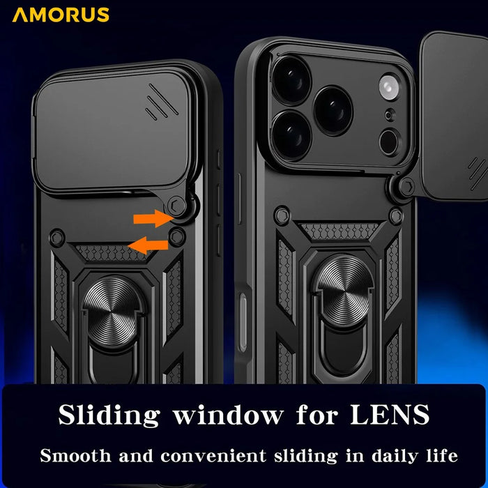 AMORUS For iPhone 17 Pro Max Case Kickstand PC + TPU Phone Cover with Camera Lens Slider - Black - 4
