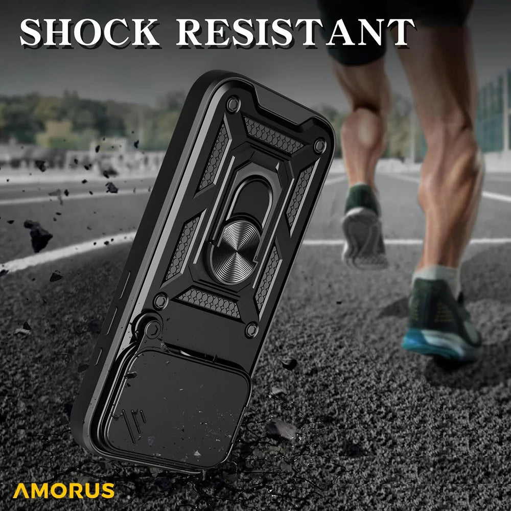 AMORUS For iPhone 17 Pro Max Case Kickstand PC + TPU Phone Cover with Camera Lens Slider - Black - 6