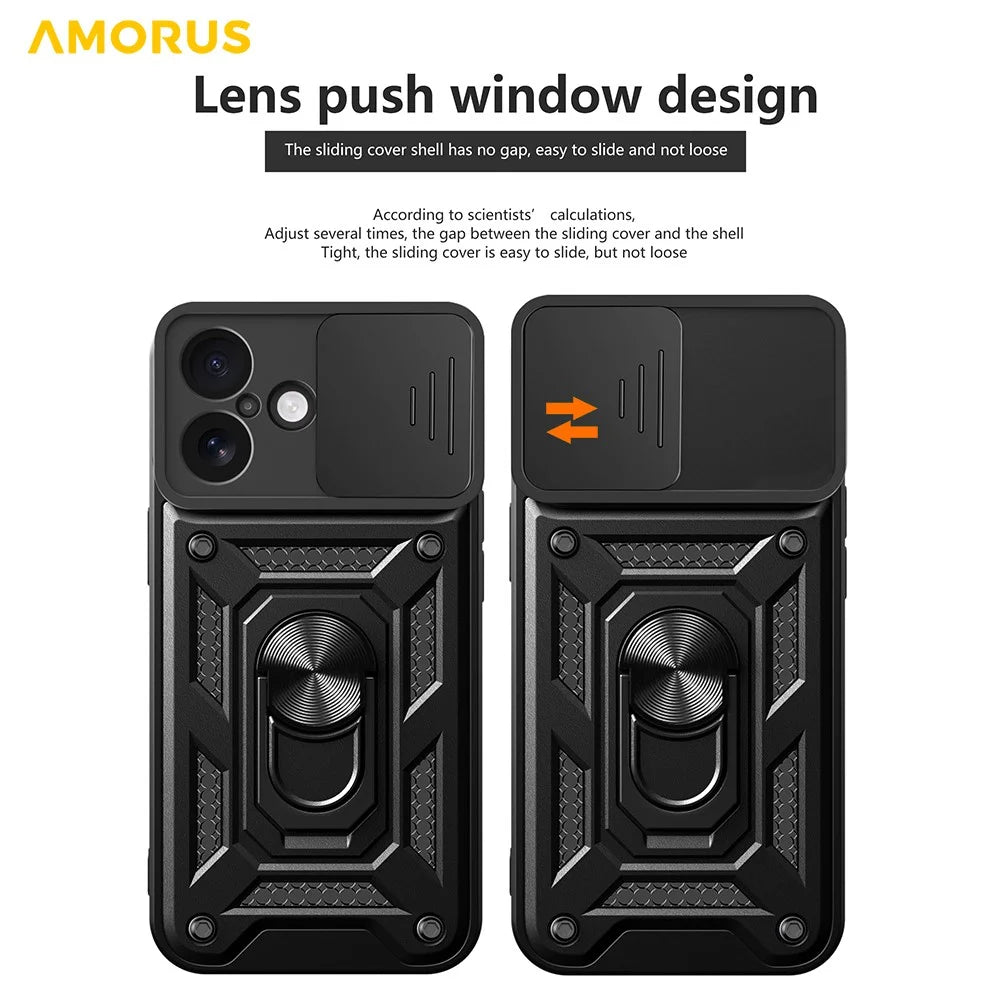AMORUS For iPhone 17 Case Kickstand PC + TPU Phone Cover with Camera Lens Slider - Black - 2