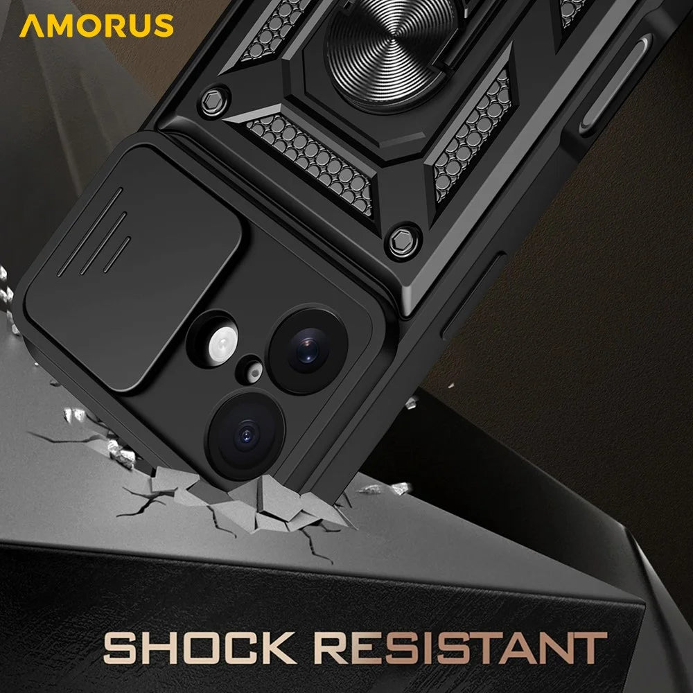 AMORUS For iPhone 17 Case Kickstand PC + TPU Phone Cover with Camera Lens Slider - Black - 4