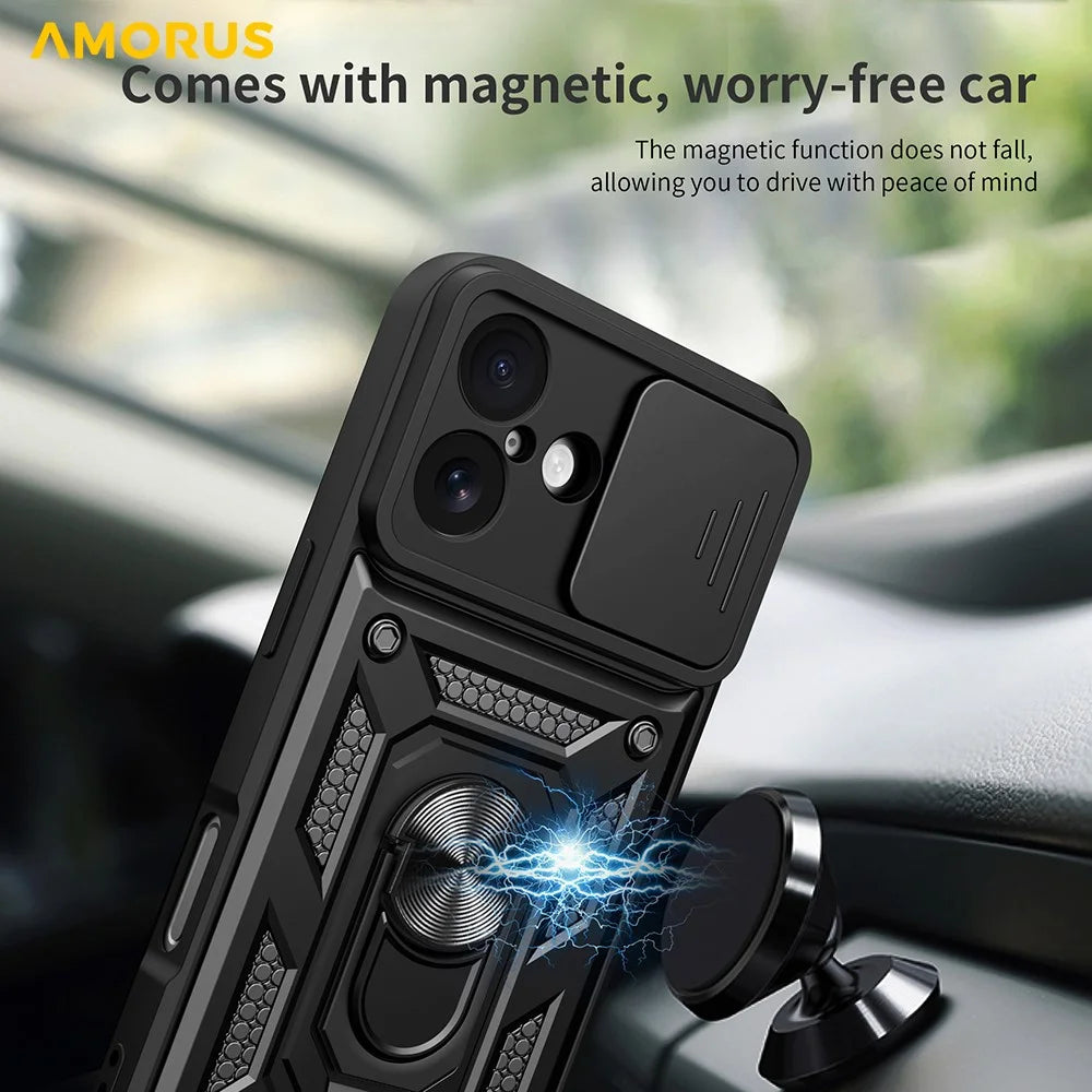 AMORUS For iPhone 17 Case Kickstand PC + TPU Phone Cover with Camera Lens Slider - Black - 5