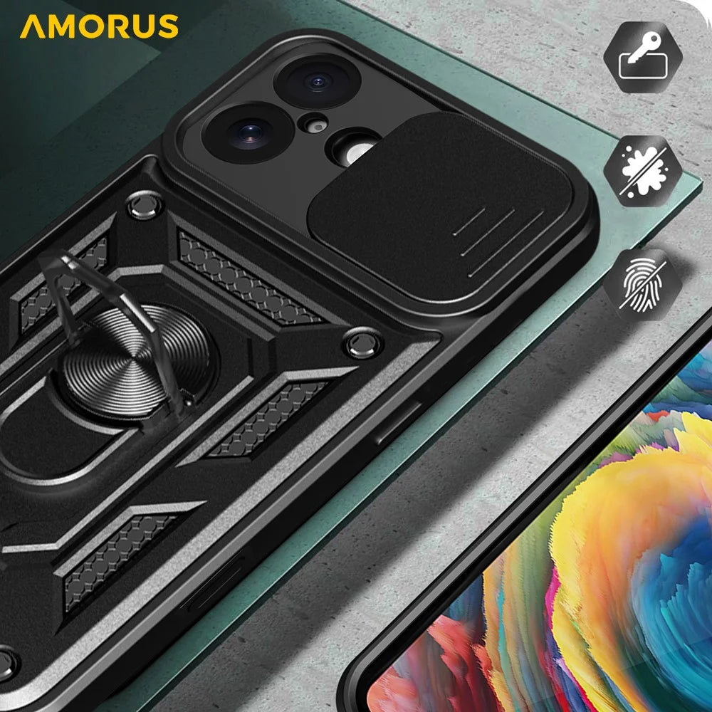 AMORUS For iPhone 17 Case Kickstand PC + TPU Phone Cover with Camera Lens Slider - Black - 6