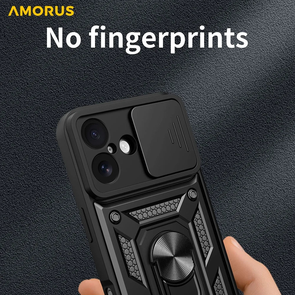AMORUS For iPhone 17 Case Kickstand PC + TPU Phone Cover with Camera Lens Slider - Black - 7