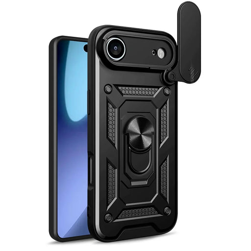 AMORUS For iPhone Air Case Kickstand PC + TPU Phone Cover with Camera Lens Slider - Black - 1