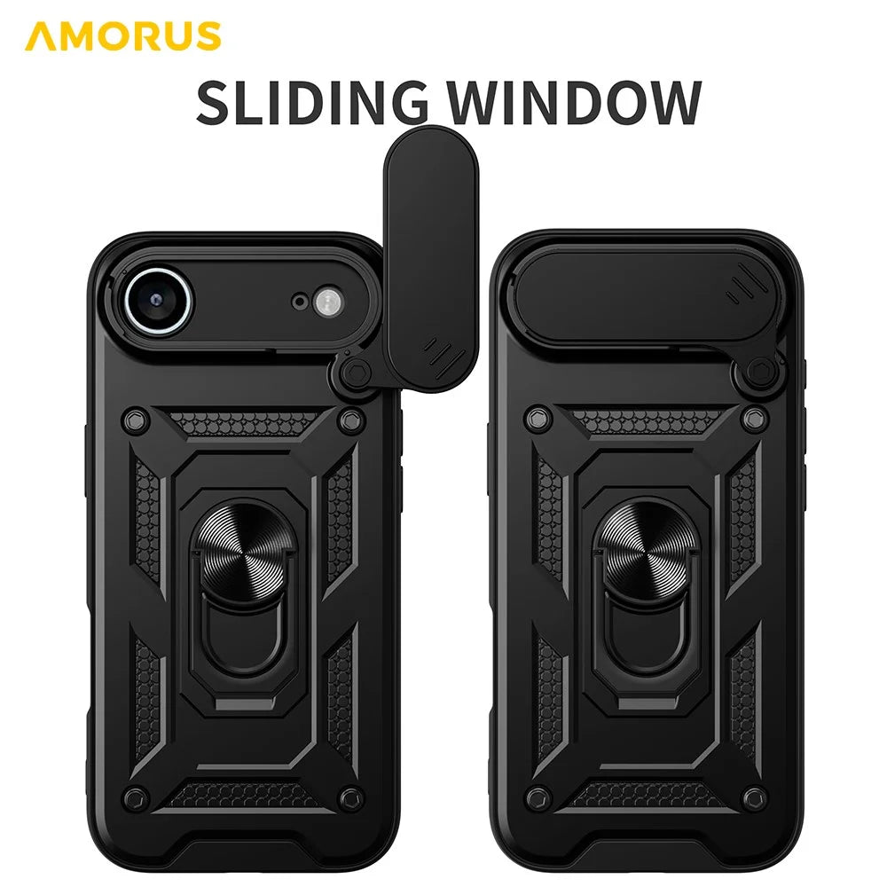 AMORUS For iPhone Air Case Kickstand PC + TPU Phone Cover with Camera Lens Slider - Black - 2