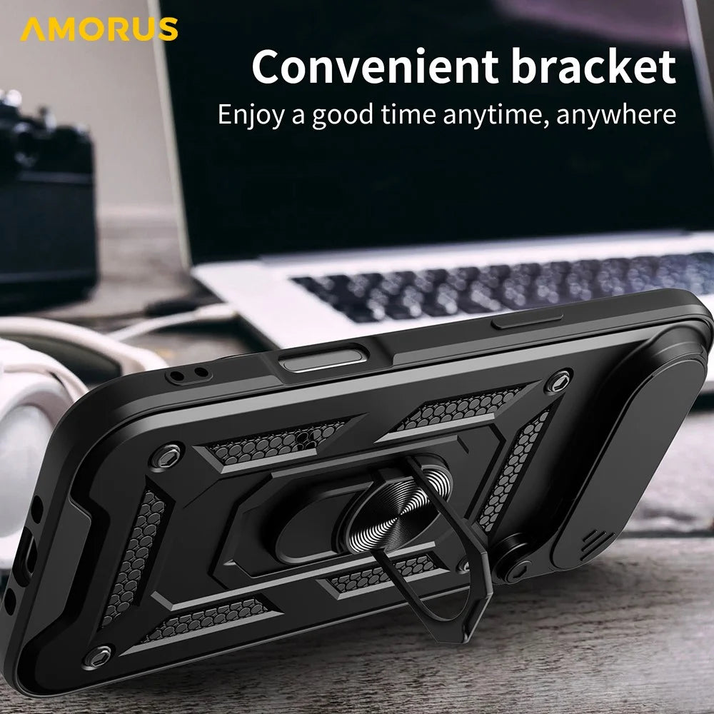 AMORUS For iPhone Air Case Kickstand PC + TPU Phone Cover with Camera Lens Slider - Black - 3
