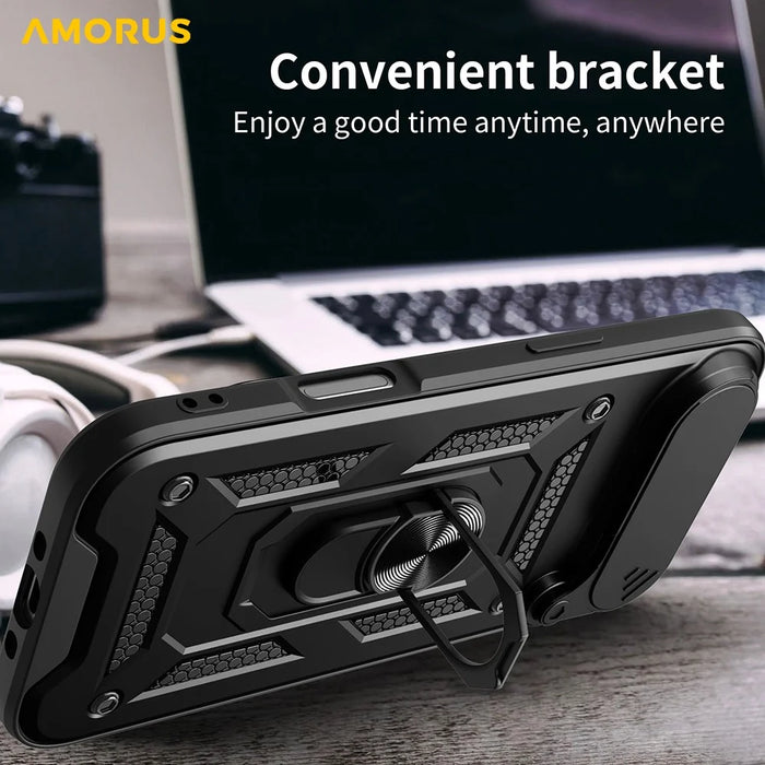 AMORUS For iPhone Air Case Kickstand PC + TPU Phone Cover with Camera Lens Slider - Black - 3