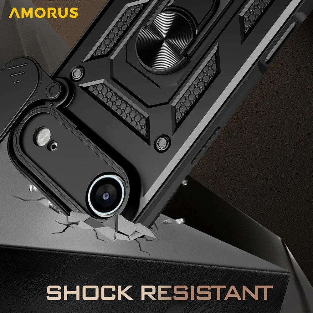AMORUS For iPhone Air Case Kickstand PC + TPU Phone Cover with Camera Lens Slider - Black - 4