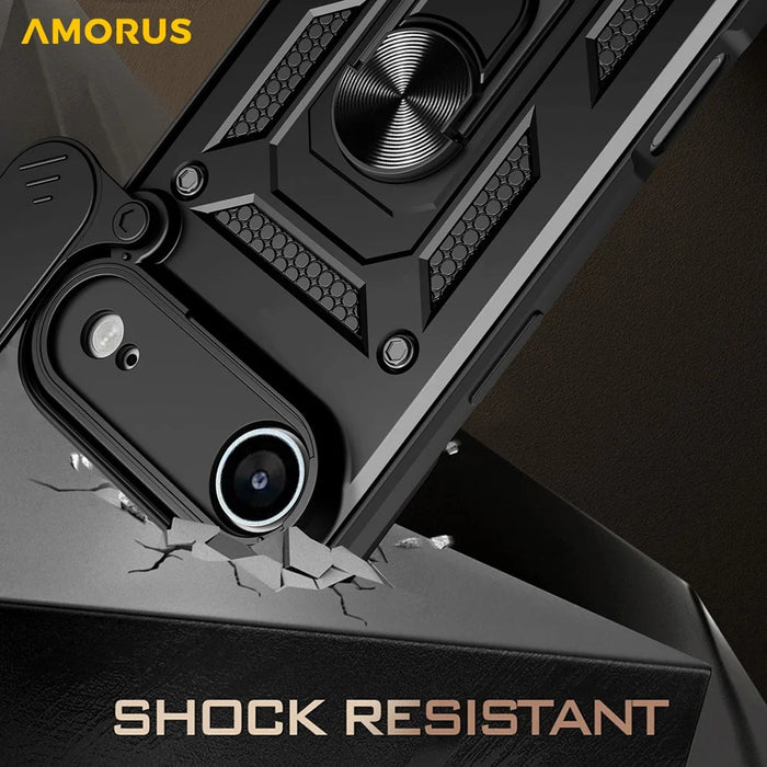 AMORUS For iPhone Air Case Kickstand PC + TPU Phone Cover with Camera Lens Slider - Black - 4