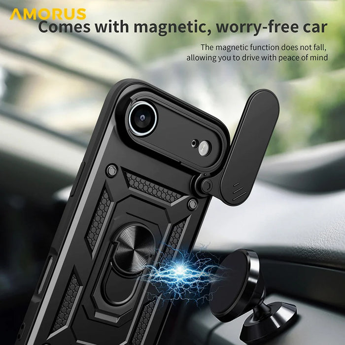 AMORUS For iPhone Air Case Kickstand PC + TPU Phone Cover with Camera Lens Slider - Black - 5