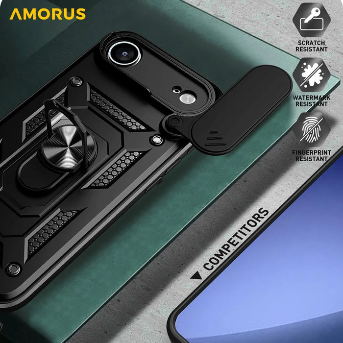 AMORUS For iPhone Air Case Kickstand PC + TPU Phone Cover with Camera Lens Slider - Black - 6