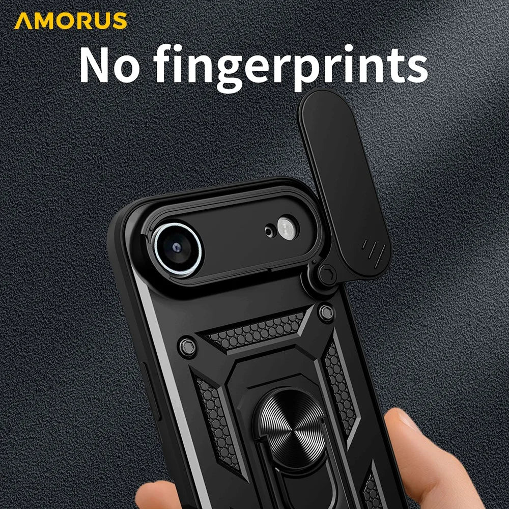 AMORUS For iPhone Air Case Kickstand PC + TPU Phone Cover with Camera Lens Slider - Black - 7