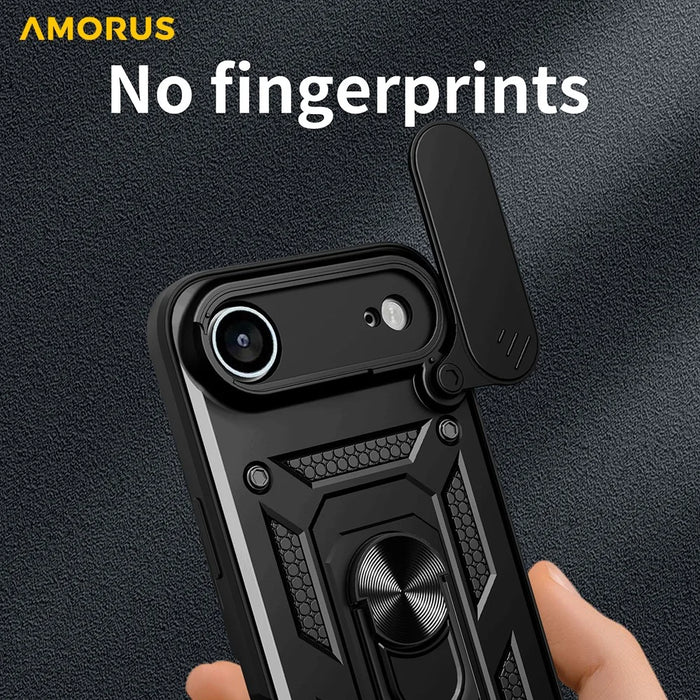 AMORUS For iPhone Air Case Kickstand PC + TPU Phone Cover with Camera Lens Slider - Black - 7