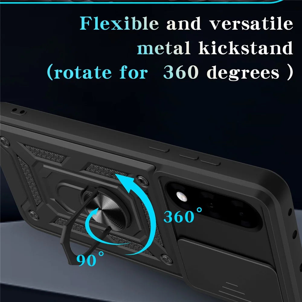 AMORUS For OnePlus Nord 5 5G / Ace 5 Ultra 5 5G Case Kickstand PC + TPU Phone Cover with Camera Lens Slider - Black - 5
