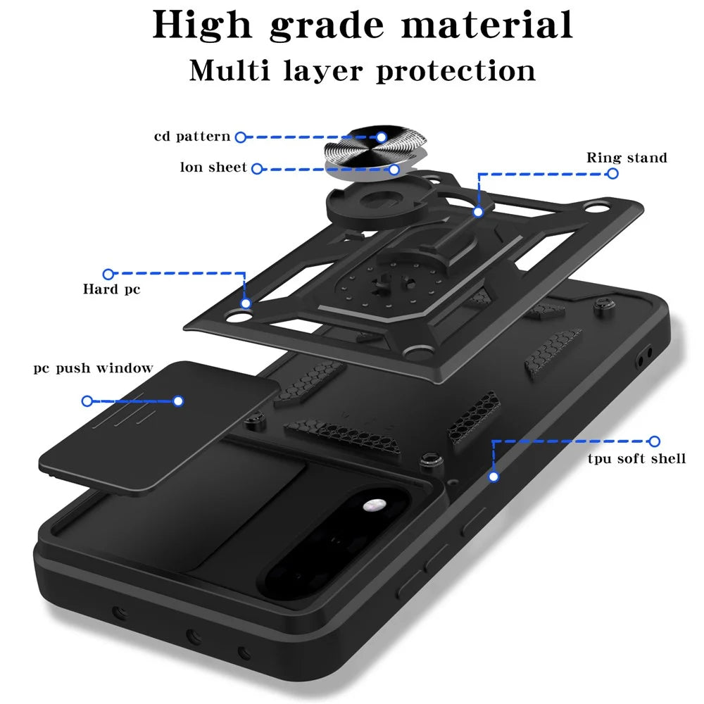 AMORUS For OnePlus Nord 5 5G / Ace 5 Ultra 5 5G Case Kickstand PC + TPU Phone Cover with Camera Lens Slider - Black - 7