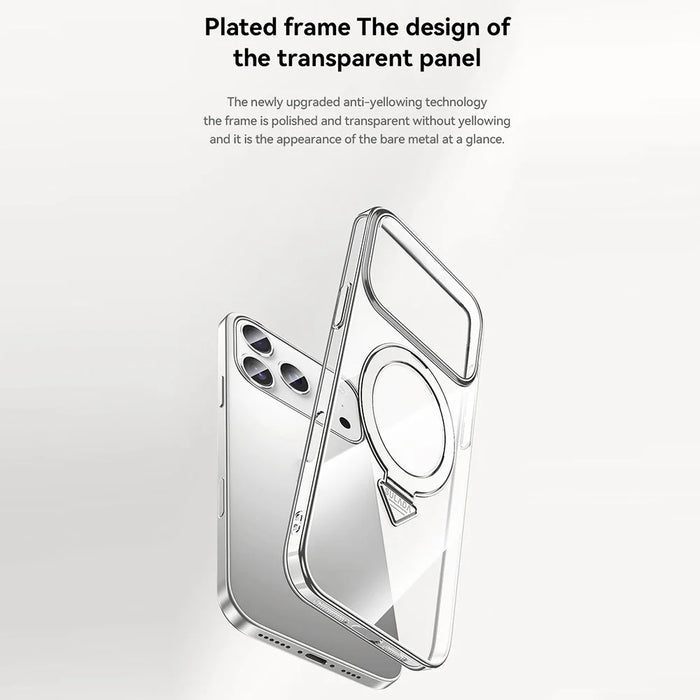 SULADA For iPhone 17 Pro Max Case Compatible with MagSafe Electroplated Foldable Kickstand Clear PC Phone Cover - Titanium - 2