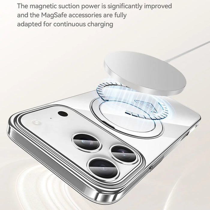 SULADA For iPhone 17 Pro Max Case Compatible with MagSafe Electroplated Foldable Kickstand Clear PC Phone Cover - Titanium - 5