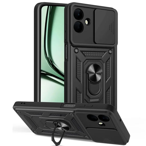 AMORUS For Samsung Galaxy A08 5G / A08 4G / A07 5G / A07 4G Case Kickstand PC + TPU Phone Cover with Camera Lens Slider - Black - 1