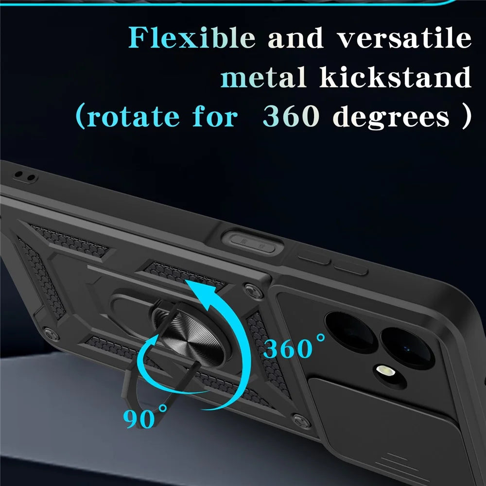AMORUS For Samsung Galaxy A08 5G / A08 4G / A07 5G / A07 4G Case Kickstand PC + TPU Phone Cover with Camera Lens Slider - Black - 5