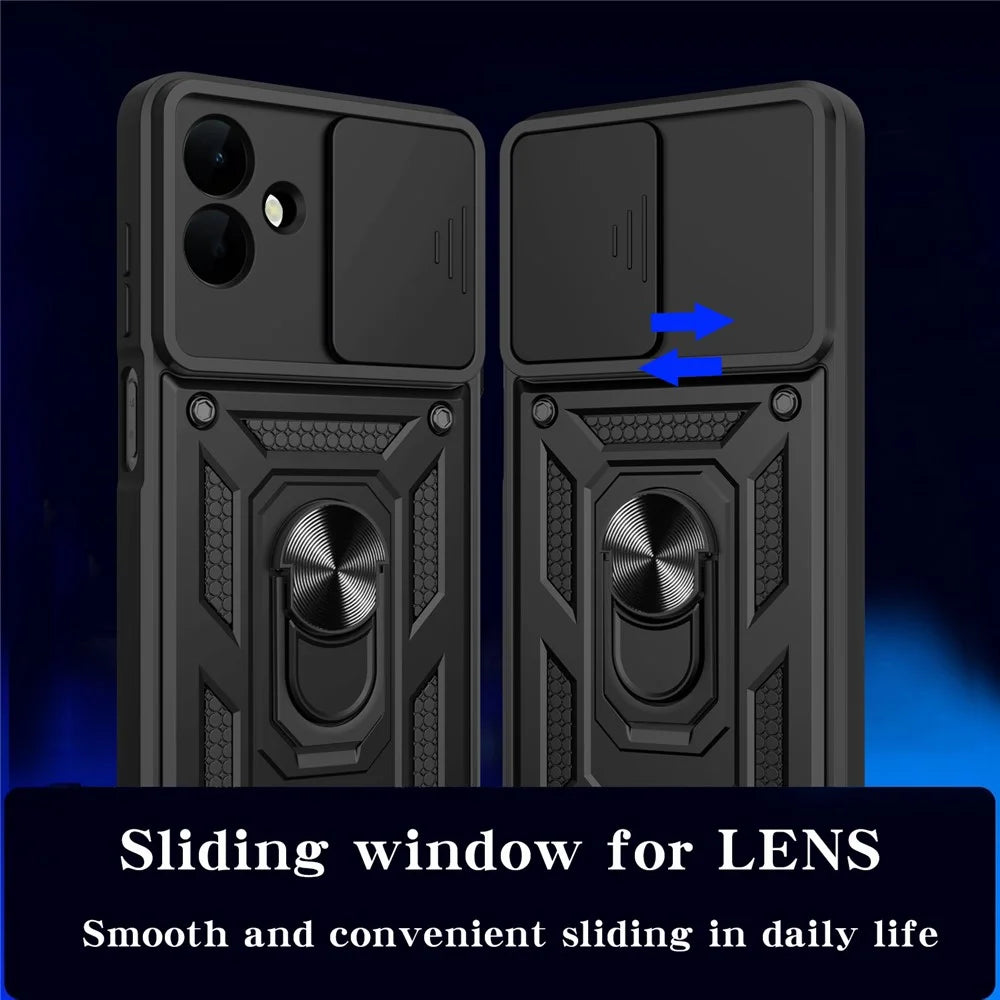 AMORUS For Samsung Galaxy A08 5G / A08 4G / A07 5G / A07 4G Case Kickstand PC + TPU Phone Cover with Camera Lens Slider - Black - 6