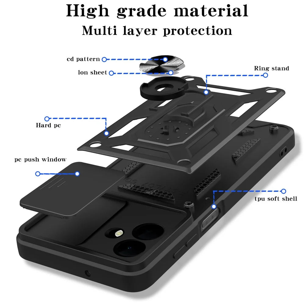 AMORUS For Samsung Galaxy A08 5G / A08 4G / A07 5G / A07 4G Case Kickstand PC + TPU Phone Cover with Camera Lens Slider - Black - 7