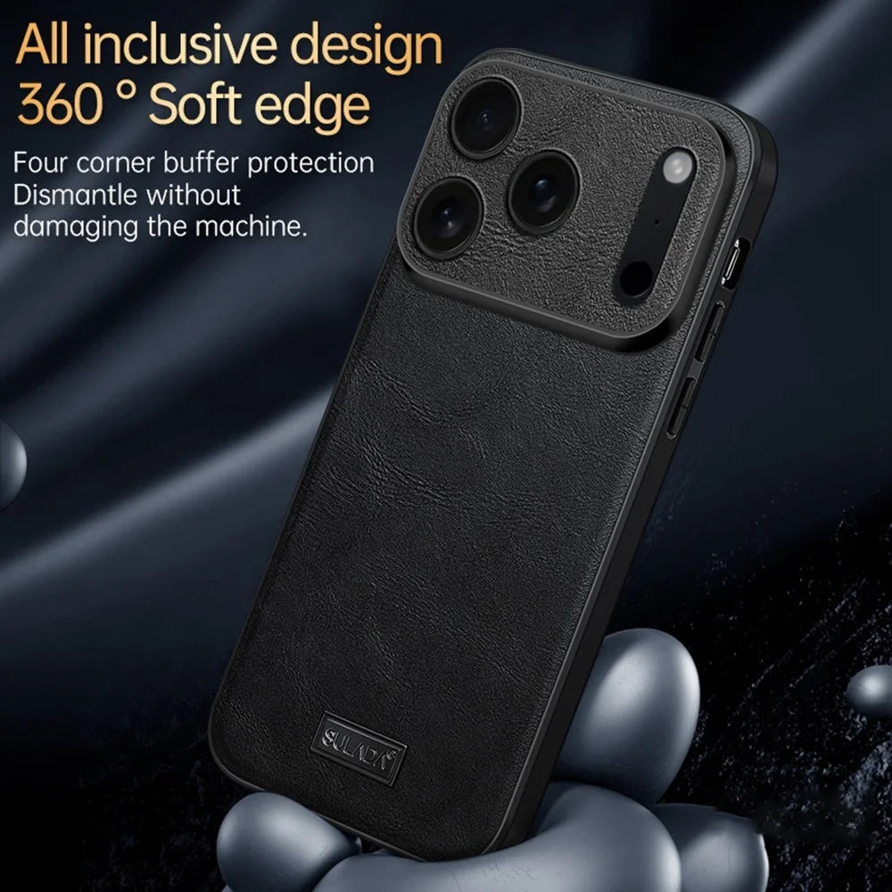 SULADA For iPhone 17 Pro Max Case PU Leather + TPU + PC Back Phone Cover - Black - 6