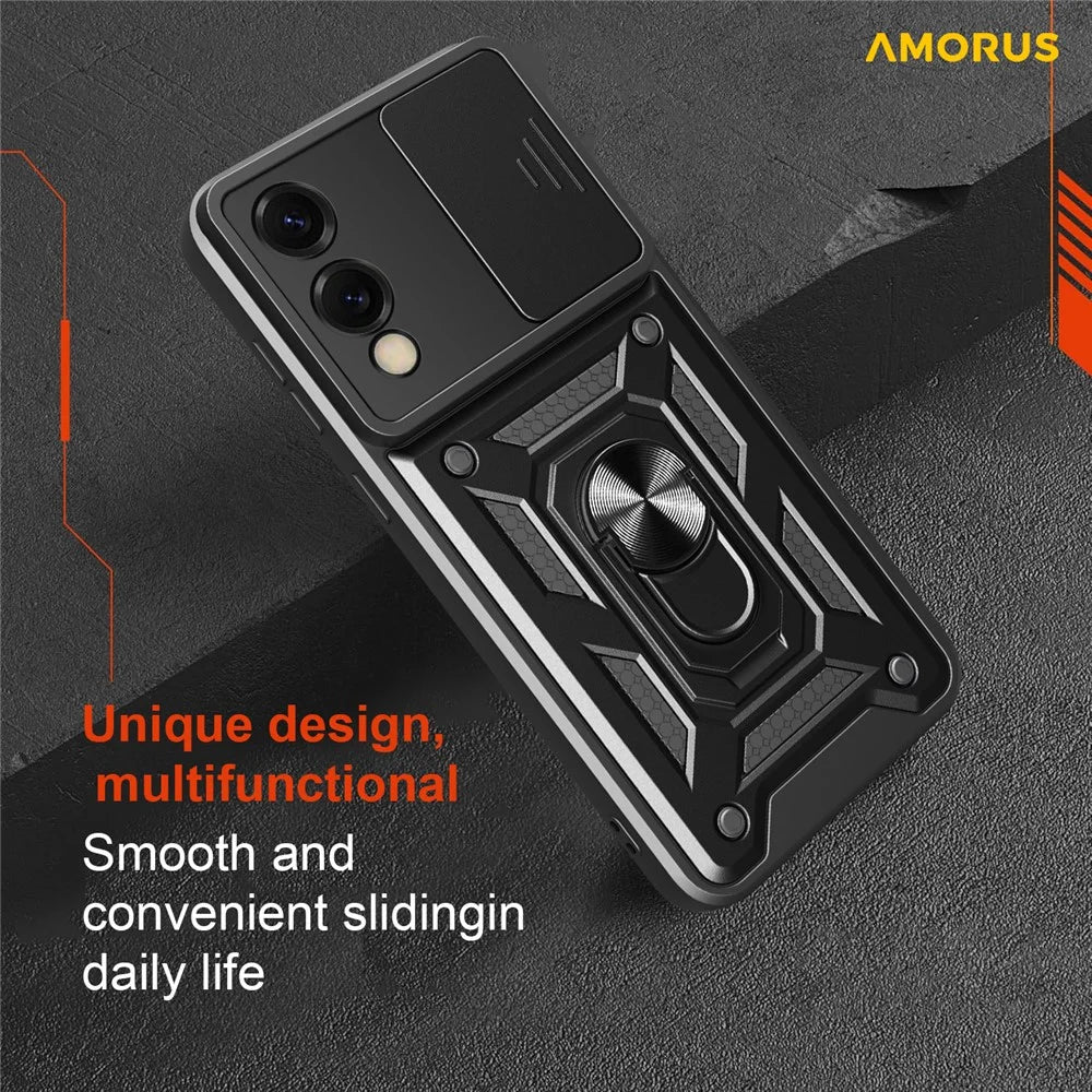 AMORUS For Samsung Galaxy S25 Edge Case Kickstand PC + TPU Phone Cover with Camera Lens Slider - Black - 7