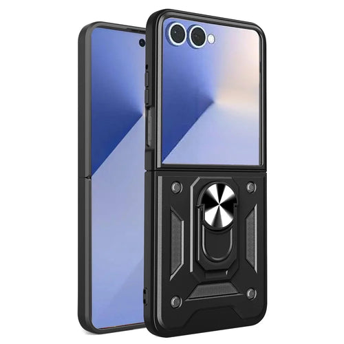 AMORUS For Samsung Galaxy Z Flip7 5G Case Kickstand PC + TPU Phone Cover - Black - 1