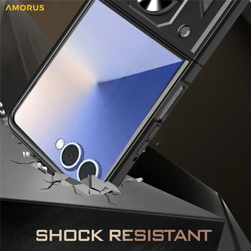 AMORUS For Samsung Galaxy Z Flip7 5G Case Kickstand PC + TPU Phone Cover - Black - 2