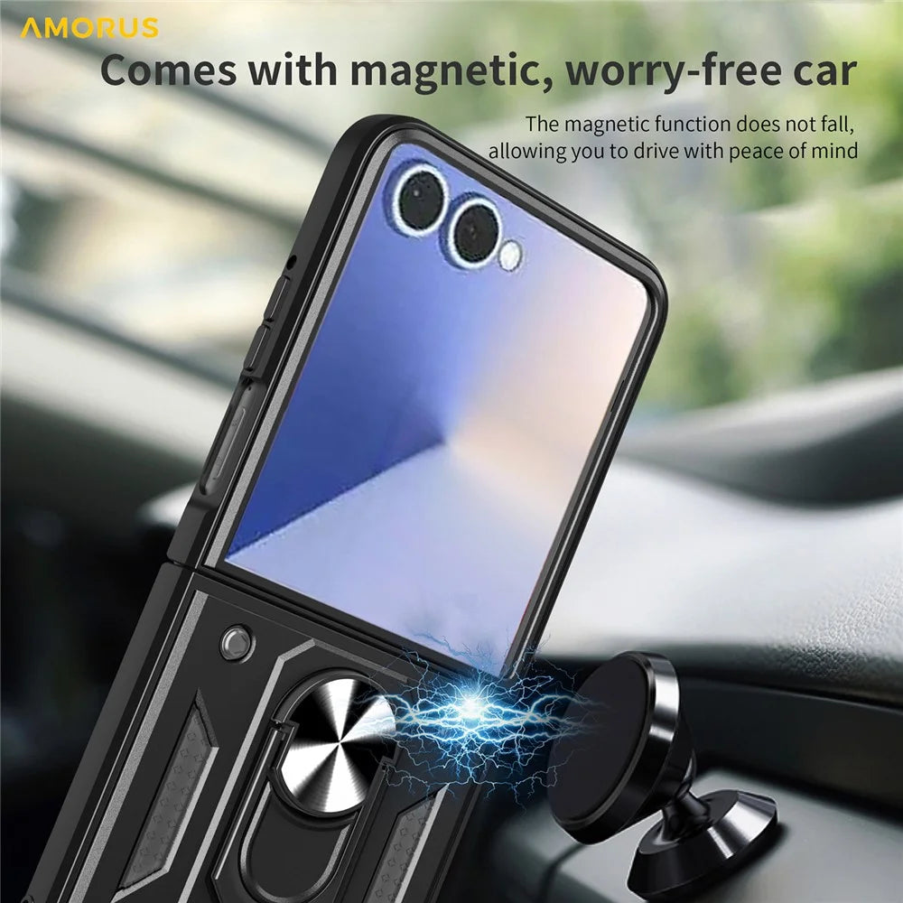 AMORUS For Samsung Galaxy Z Flip7 5G Case Kickstand PC + TPU Phone Cover - Black - 3