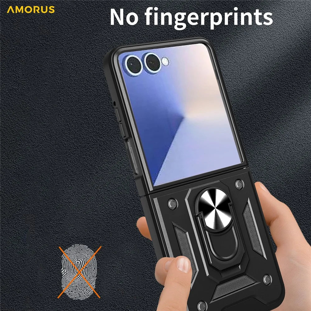 AMORUS For Samsung Galaxy Z Flip7 5G Case Kickstand PC + TPU Phone Cover - Black - 5