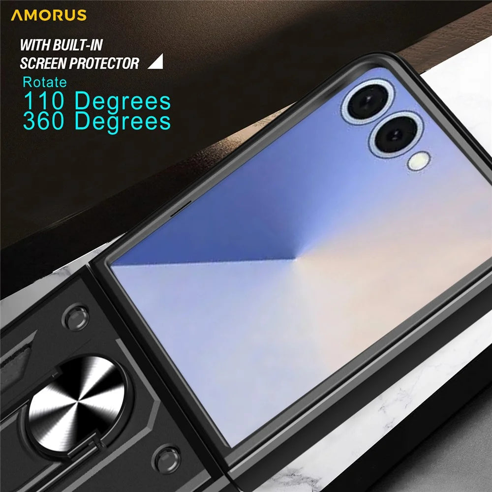 AMORUS For Samsung Galaxy Z Flip7 5G Case Kickstand PC + TPU Phone Cover - Black - 7