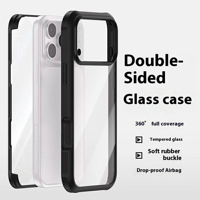 For iPhone 17 Pro Case Double-Sided Tempered Glass + Silicone + TPU Phone Cover - Midnight Green - 3