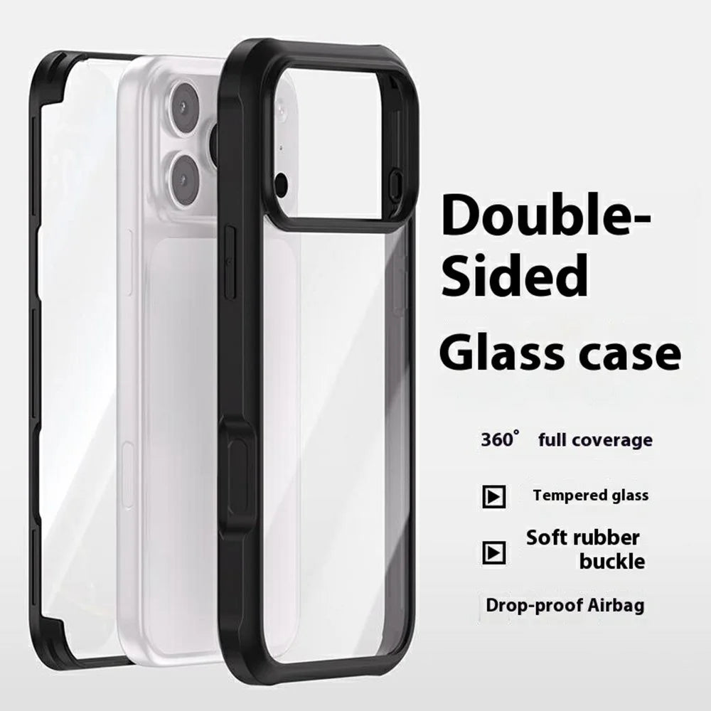 For iPhone 17 Pro Max Case Double-Sided Tempered Glass + Silicone + TPU Phone Cover - Midnight Green - 3