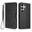 For Samsung Galaxy S25 Ultra Wallet Case with Wrist Strap Love Cat Pattern Imprint Leather Phone Cover - Black - 1