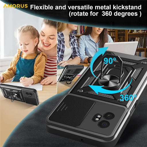 AMORUS For Samsung Galaxy XCover7 Pro Case Kickstand PC + TPU Phone Cover with Camera Lens Slider - Black - 2
