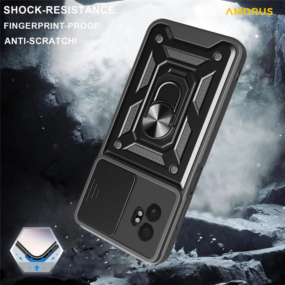 AMORUS For Samsung Galaxy XCover7 Pro Case Kickstand PC + TPU Phone Cover with Camera Lens Slider - Black - 5