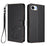 For iPhone 17e / 16e Wallet Case with Wrist Strap Love Cat Pattern Imprint Leather Phone Cover - Black - 1