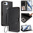 For iPhone 17e / 16e Wallet Case with Wrist Strap Love Cat Pattern Imprint Leather Phone Cover - Black - 2