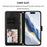 For iPhone 17e / 16e Wallet Case with Wrist Strap Love Cat Pattern Imprint Leather Phone Cover - Black - 6