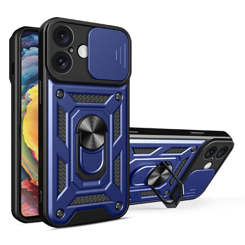 AMORUS Kickstand Case for iPhone 16 PC + TPU Phone Cover with Camera Lens Slider - Blue - 1