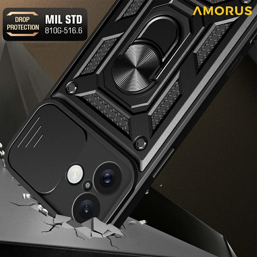 AMORUS Kickstand Case for iPhone 16 PC + TPU Phone Cover with Camera Lens Slider - Blue - 2