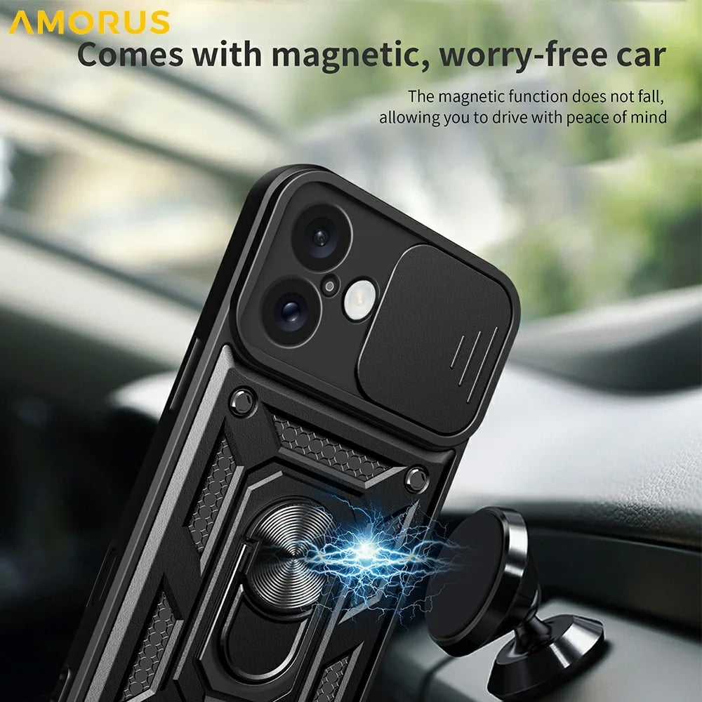 AMORUS For iPhone 16 Plus Case Kickstand PC + TPU Phone Cover with Camera Lens Slider - Blue - 3