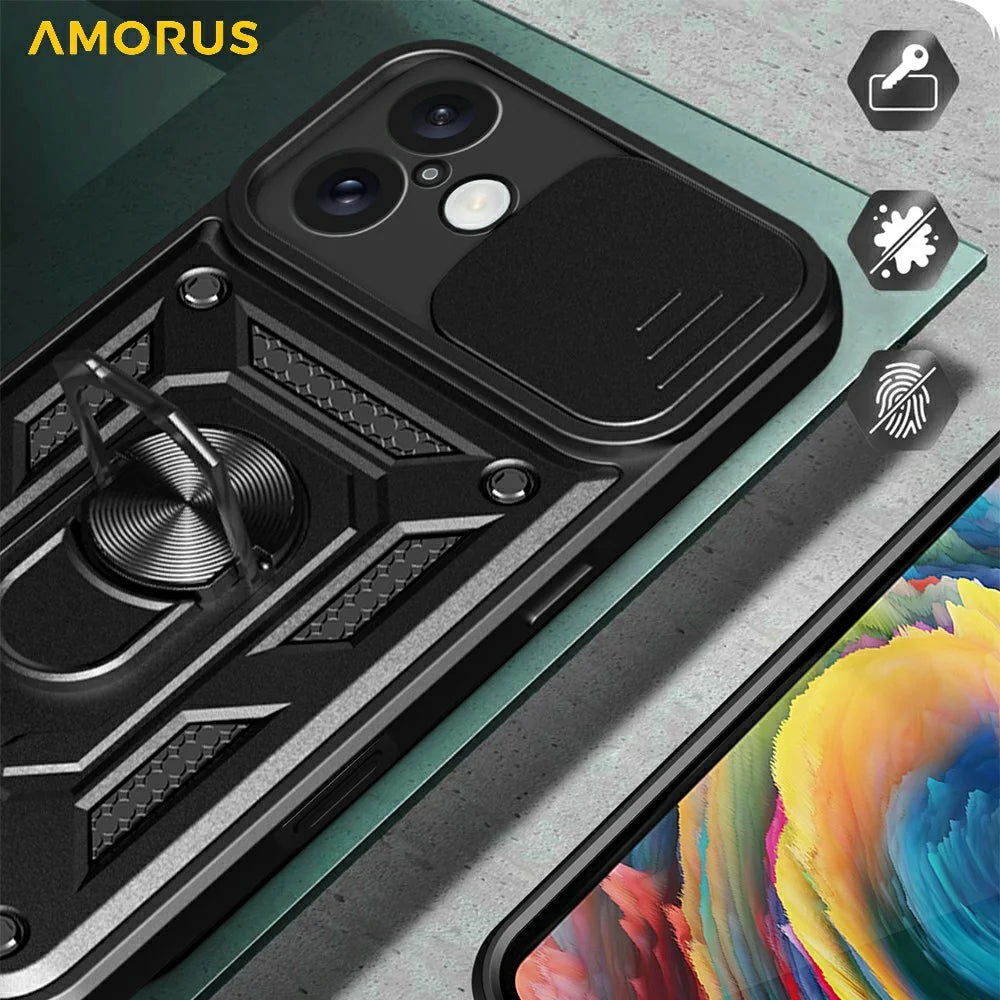 AMORUS For iPhone 16 Plus Case Kickstand PC + TPU Phone Cover with Camera Lens Slider - Blue - 4