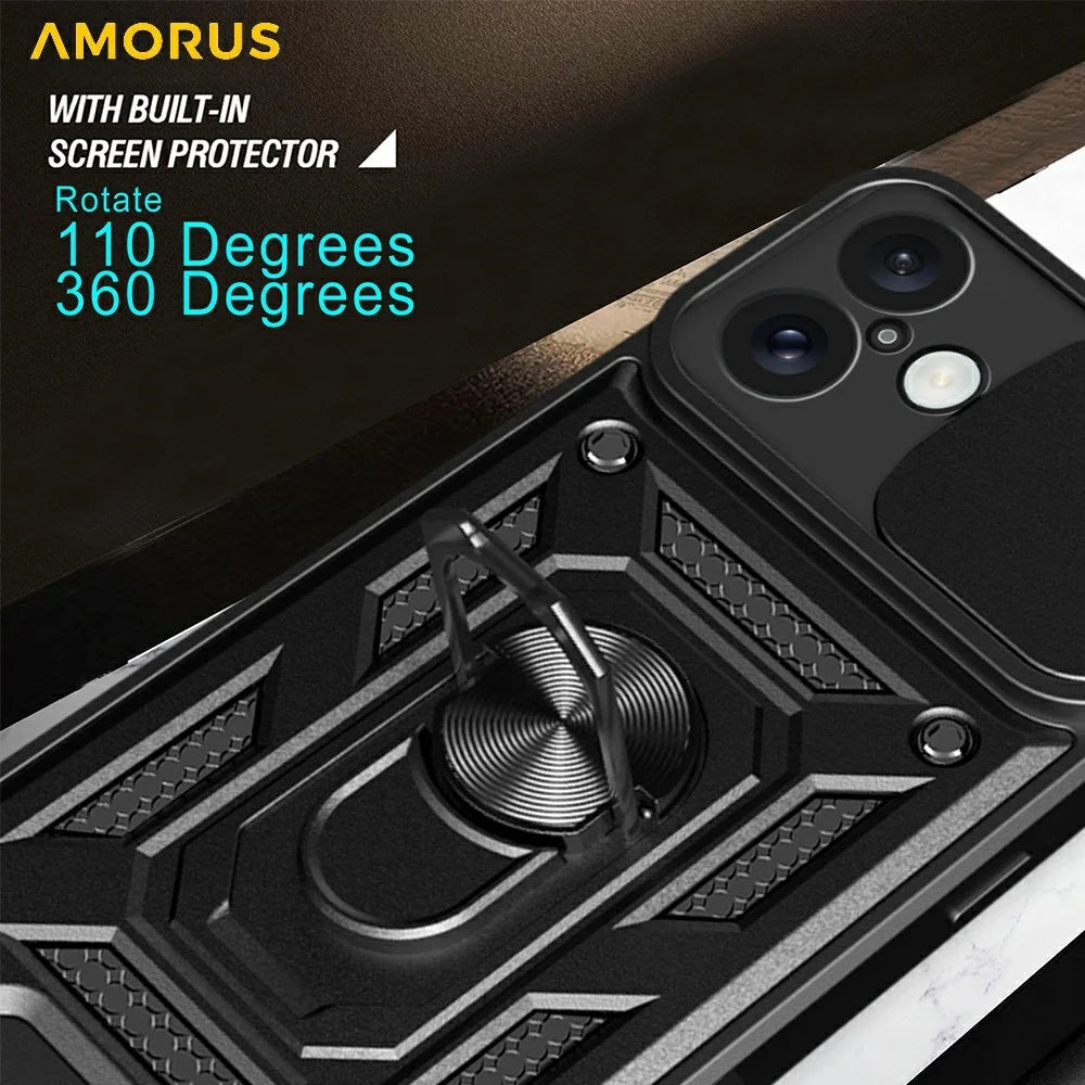 AMORUS For iPhone 16 Plus Case Kickstand PC + TPU Phone Cover with Camera Lens Slider - Blue - 7