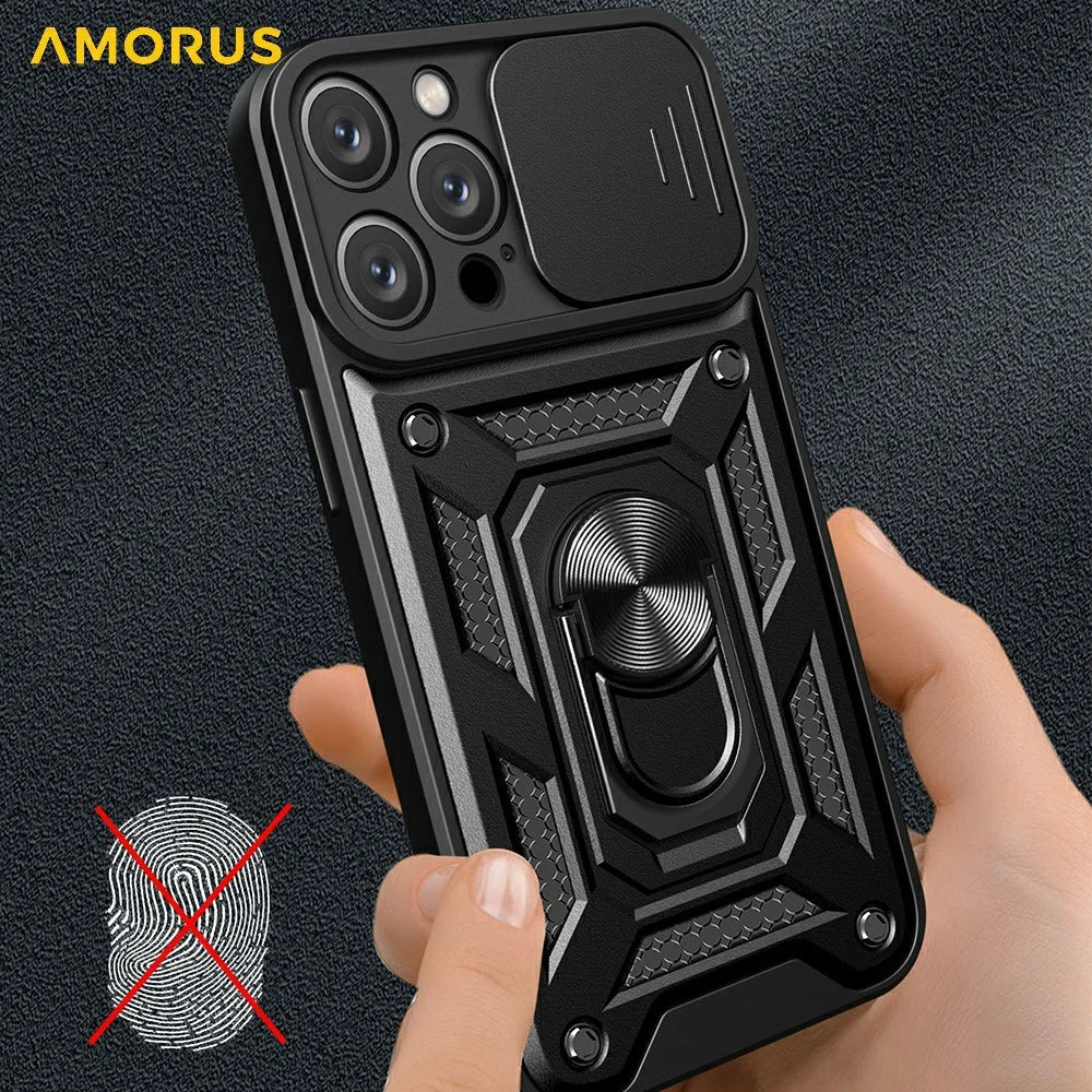AMORUS For iPhone 16 Pro Case Kickstand PC + TPU Phone Cover with Camera Lens Slider - Blue - 5