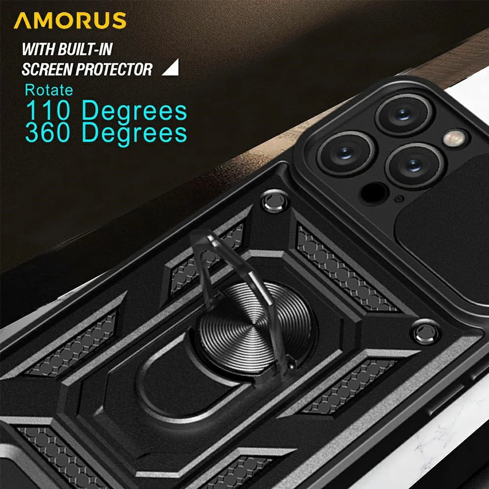 AMORUS For iPhone 16 Pro Case Kickstand PC + TPU Phone Cover with Camera Lens Slider - Blue - 7