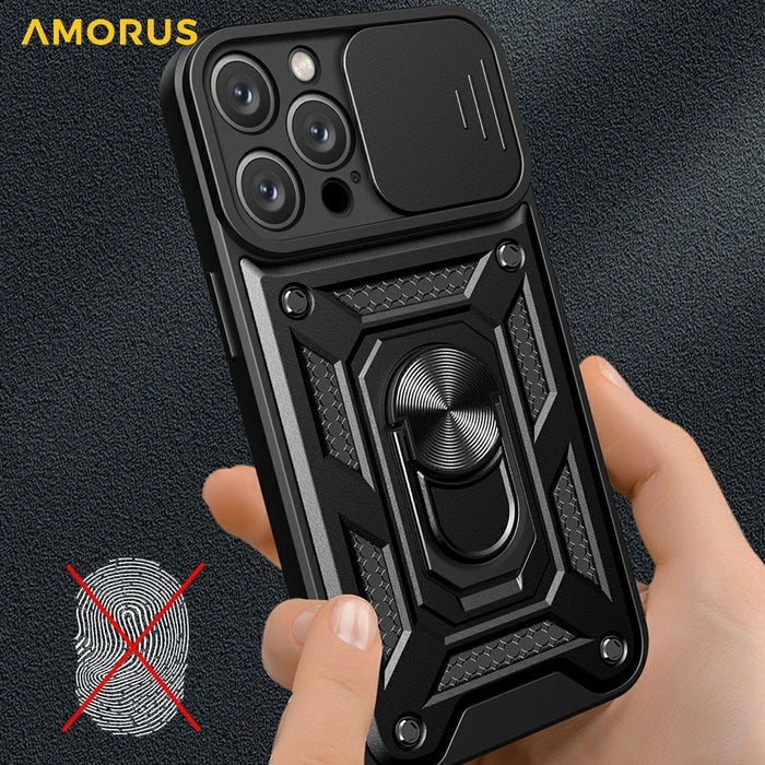 AMORUS For iPhone 16 Pro Max Case Kickstand PC + TPU Phone Cover with Camera Lens Slider - Blue - 5